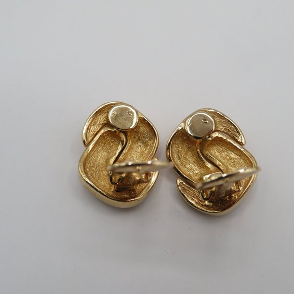 Christian Dior Vintage Crystal Pave Knot Gold Tone Clip On Earrings - Picture 9 of 14